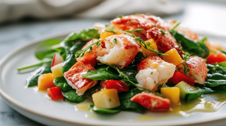 Gordon Ramsay Lobster Salad Recipe 6 A vibrant lobster salad featuring cooked lobster, fresh greens, and colorful vegetables - gordon ramsay lobster salad