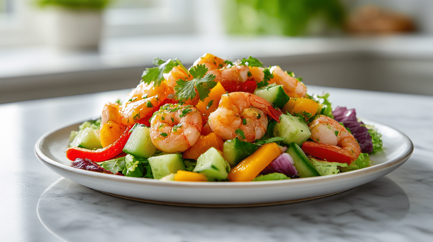 Gordon Ramsay prawn salad featuring fresh prawns and vibrant vegetables